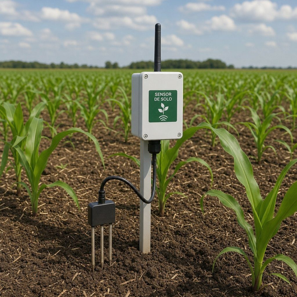 Sensor agrícola em lavoura para coleta de dados no campo
